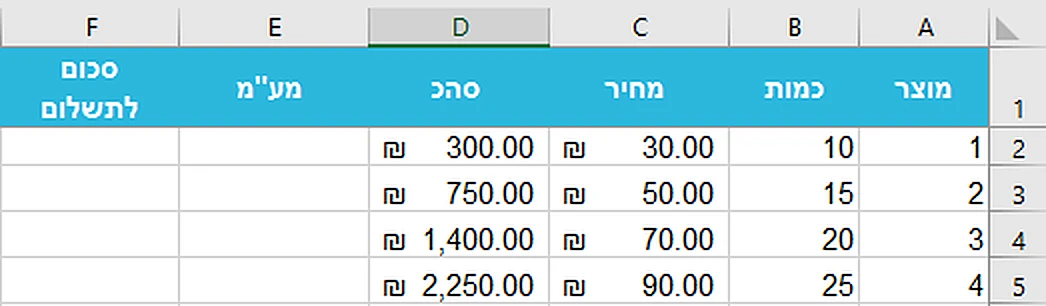 איך מחשבים מעמ באקסל 